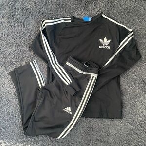 Men Size M Adidas Tracksuit Jogger long Sleeve T-Shirt 3 Stripe Black White